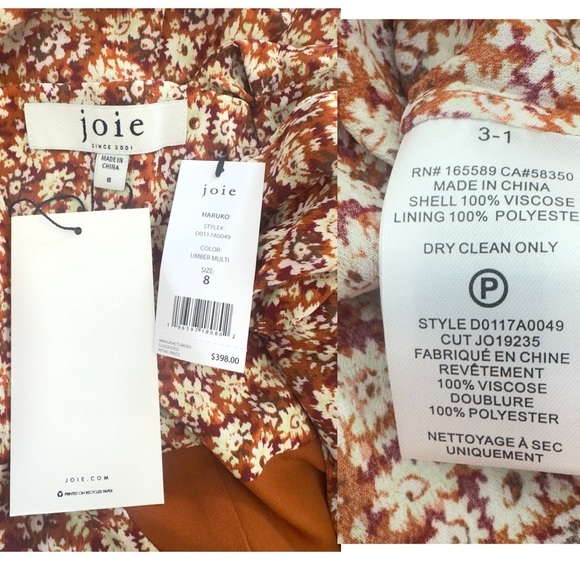 Joie Haruko Ruched V-Neckline Lightweight Floral Print Relaxed Fit Midi Dress - Picture 7 of 8